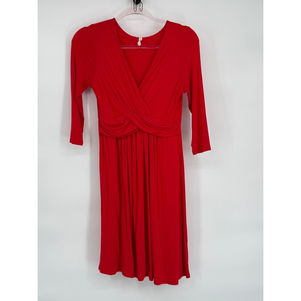 Pink Blush Red‎ Dress Womens Medium 3/4 Sleeve V-Neck Twist Front Casual